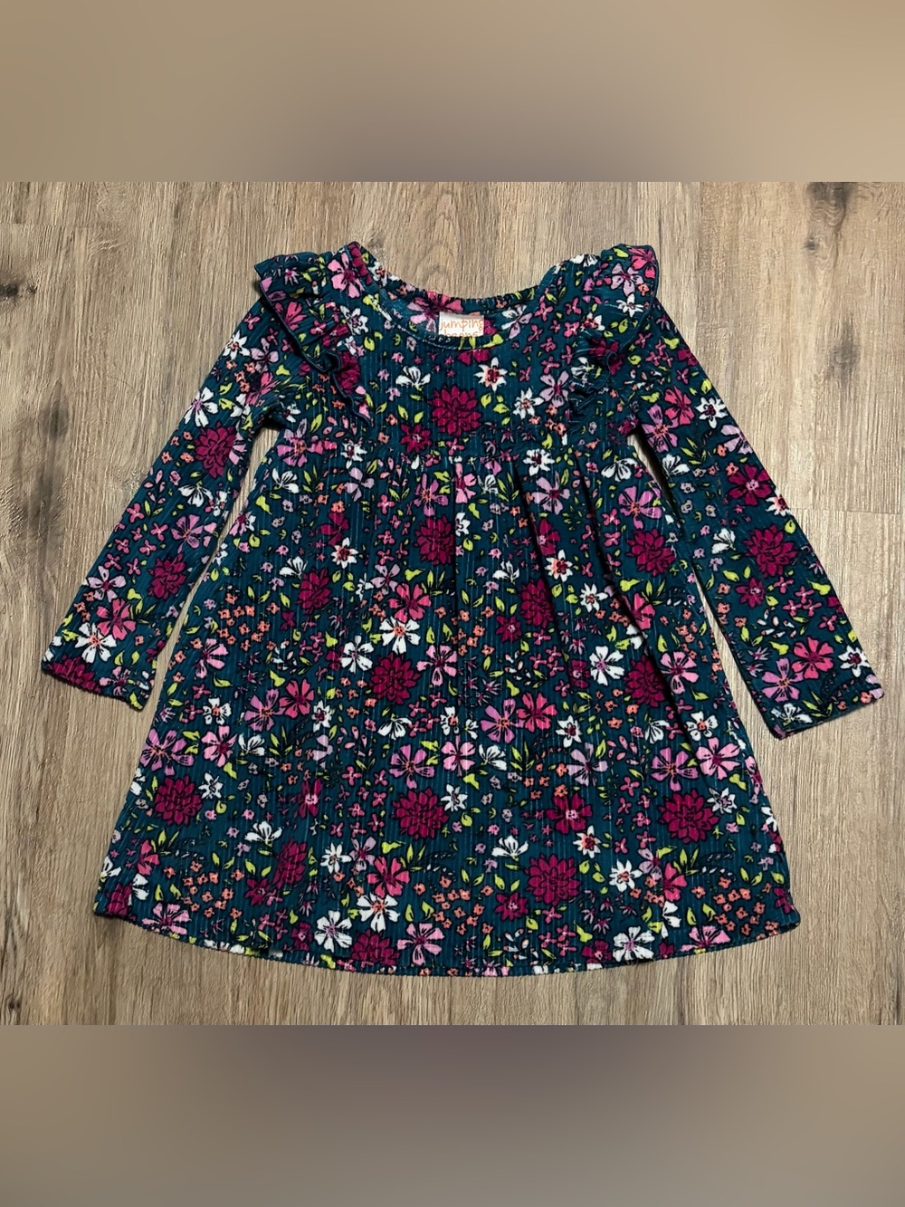 Jumping Beans - Floral Long-Sleeve Soft Corduroy Dress - Size 3T